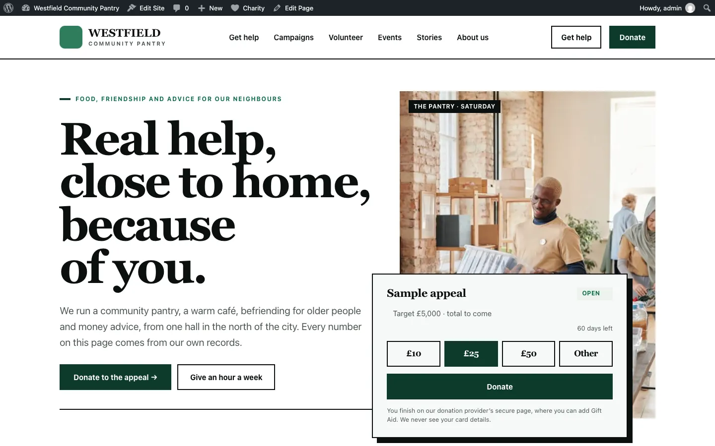 The home page previewed in a new tab in the Civic design with the Emerald palette, before saving