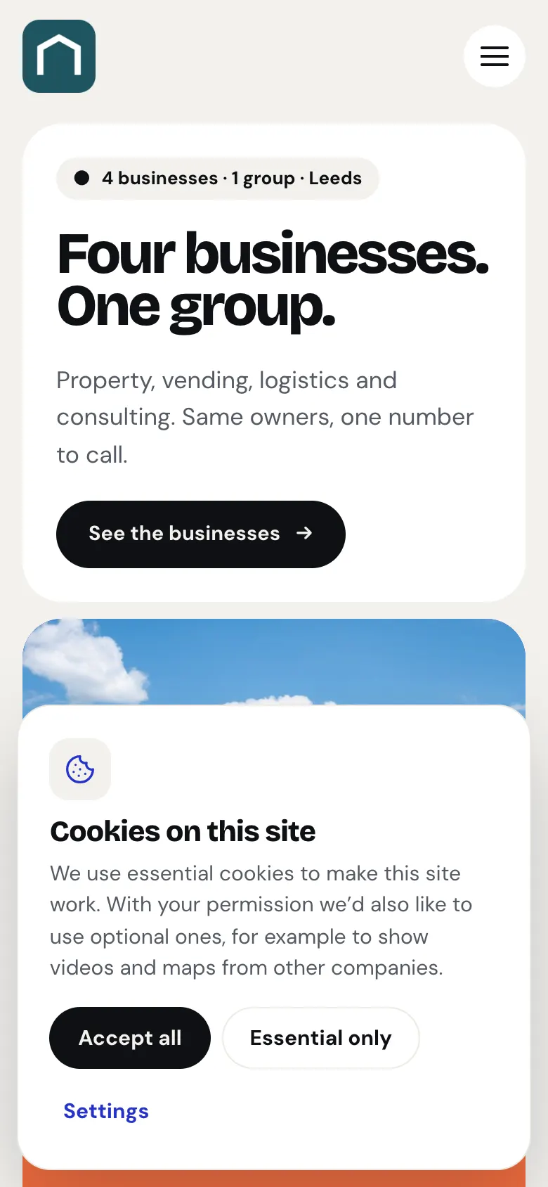 The banner on a phone, taking up the bottom of the screen, with Accept all, Essential only and Settings