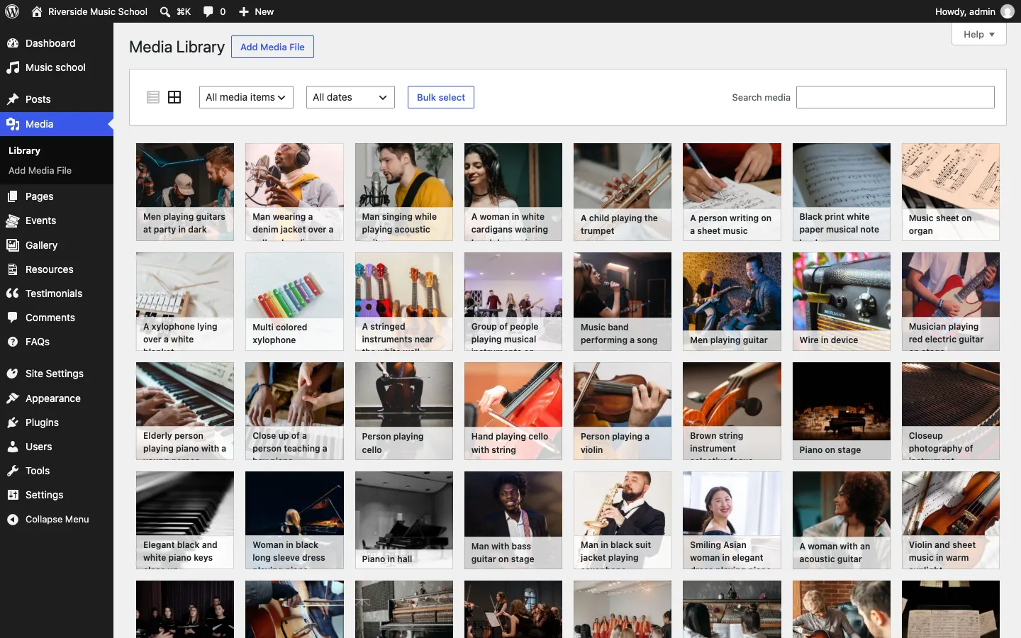 The media library grid with the logo and the Music kit's sample photos