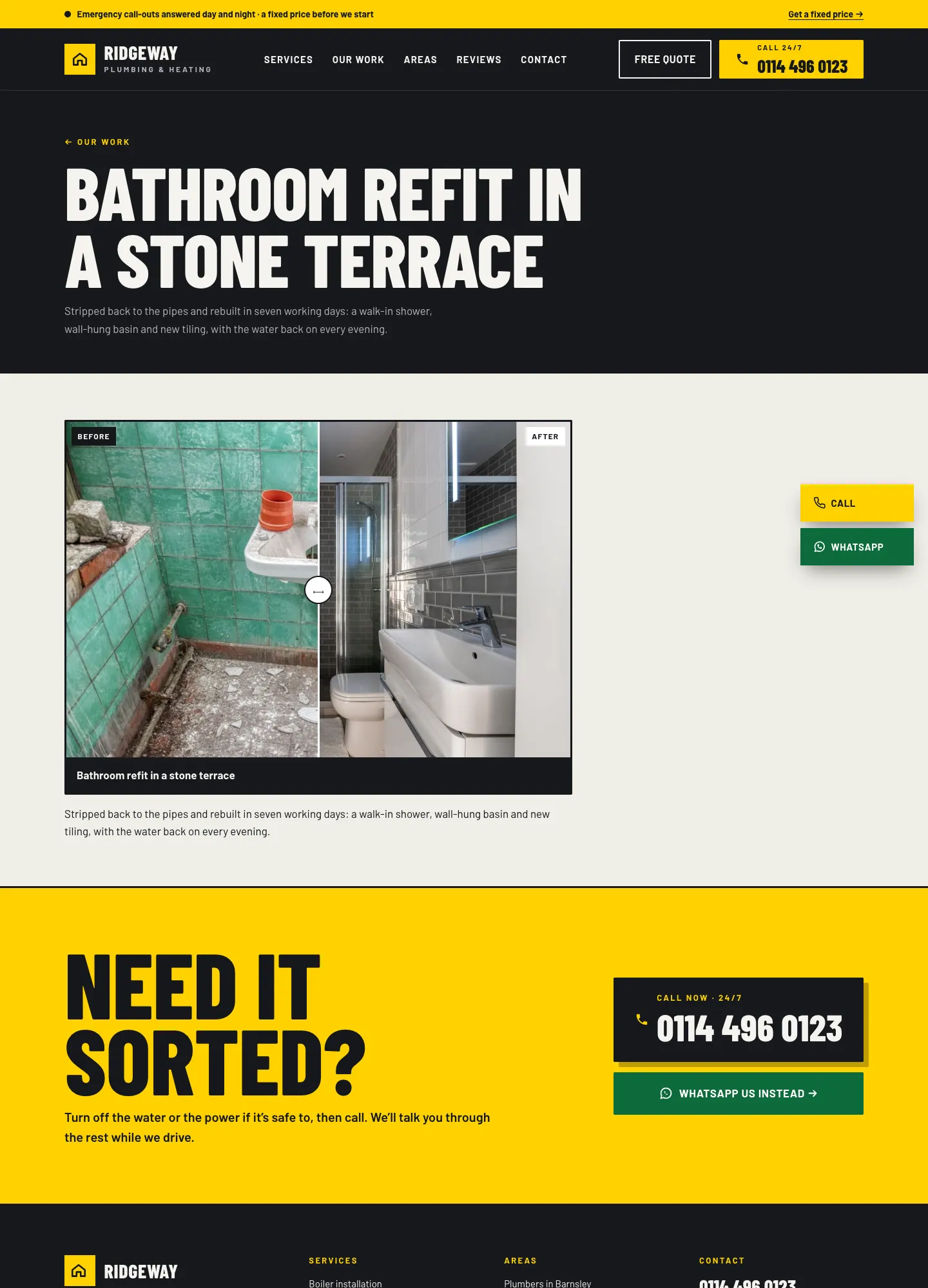 A project page: the title, a short description and the before and after slider with a handle in the middle