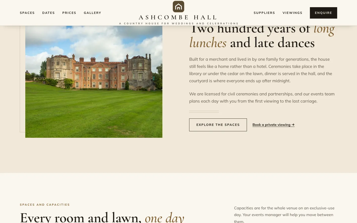 The home page scrolled half way down with the menu kept at the top: the header with the logo, the menu and the main button stays in view above the page content