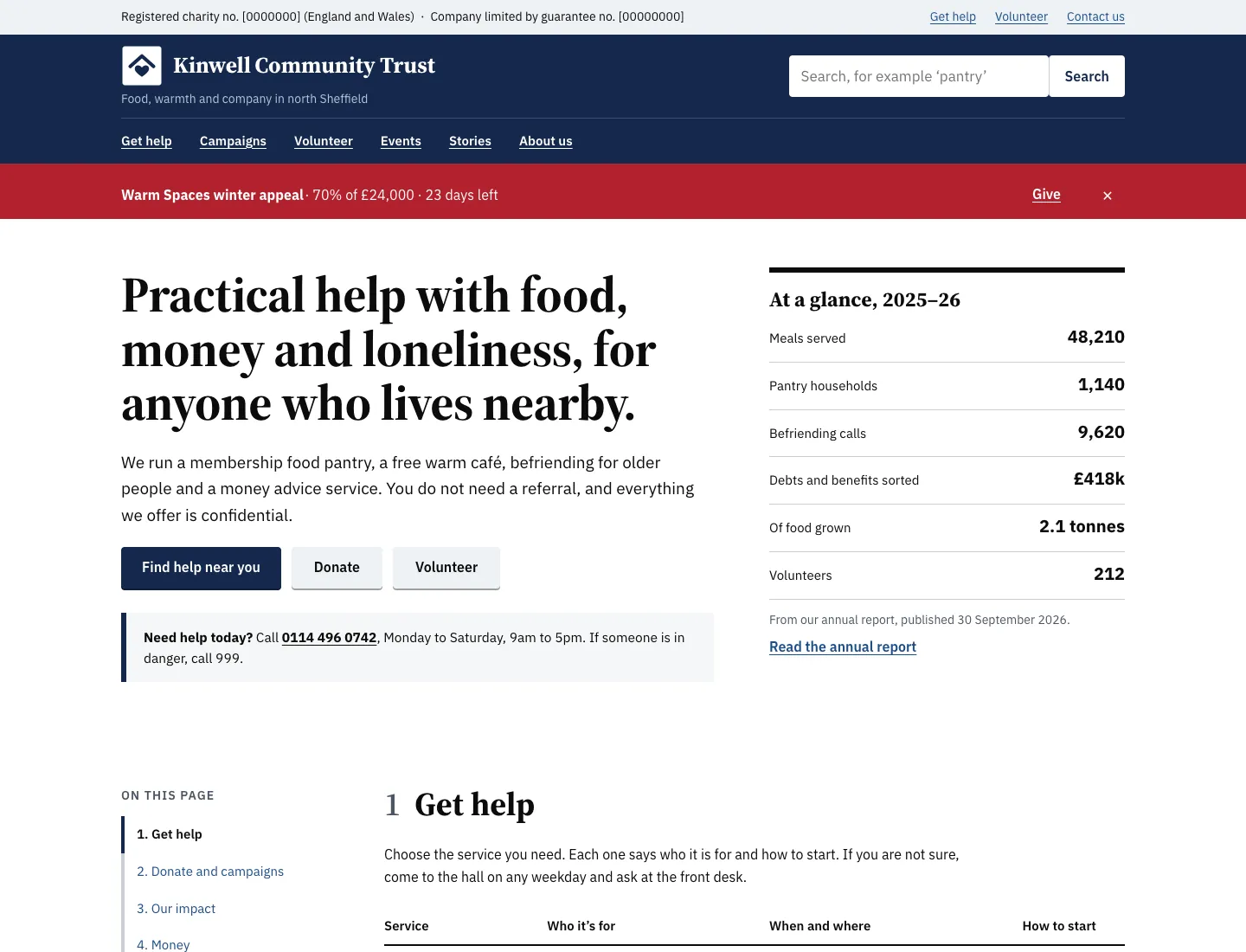 Gradespace Charity home page in the Civic design