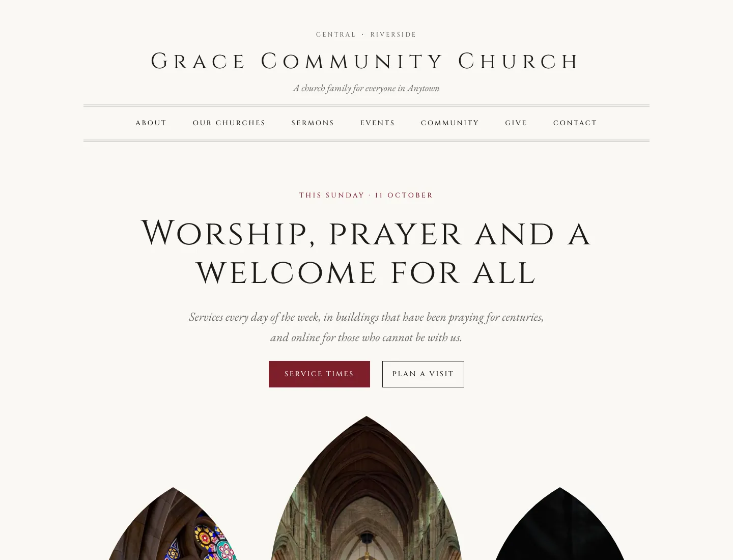 Gradespace Church home page in the Nave design