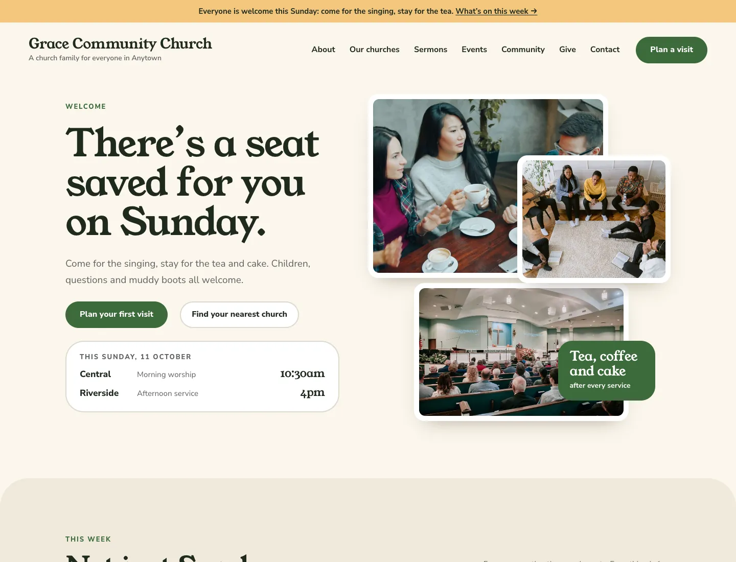 Gradespace Church home page in the Parish design