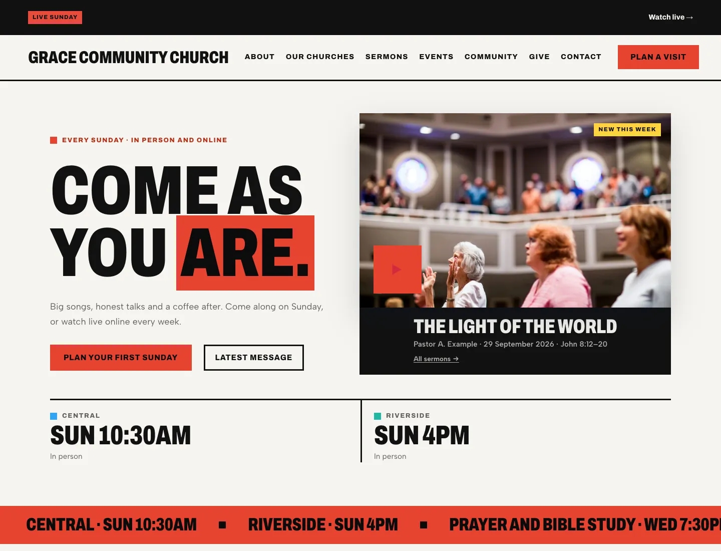 Gradespace Church home page in the Pulse design