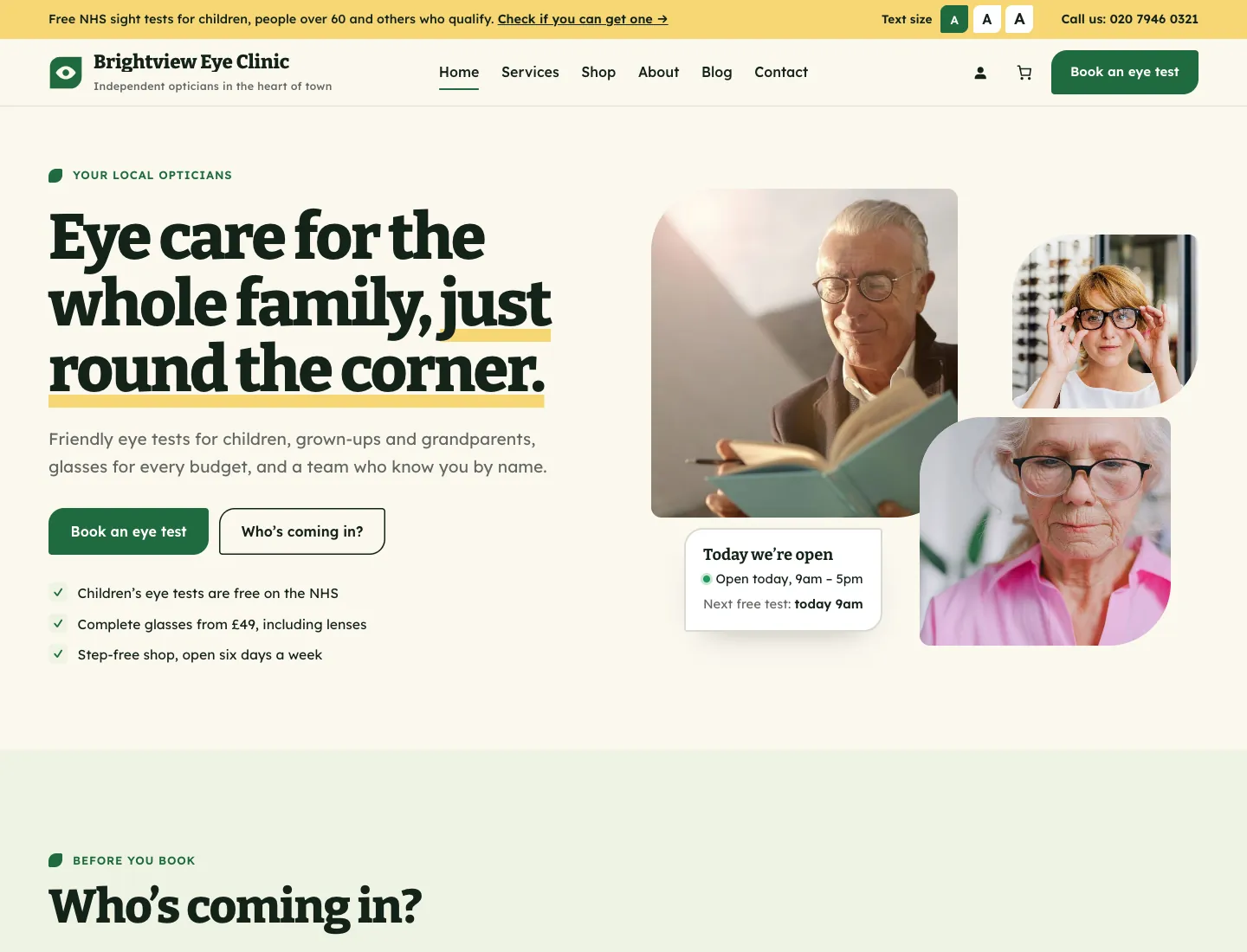 Gradespace Clinic home page in the Hometown design