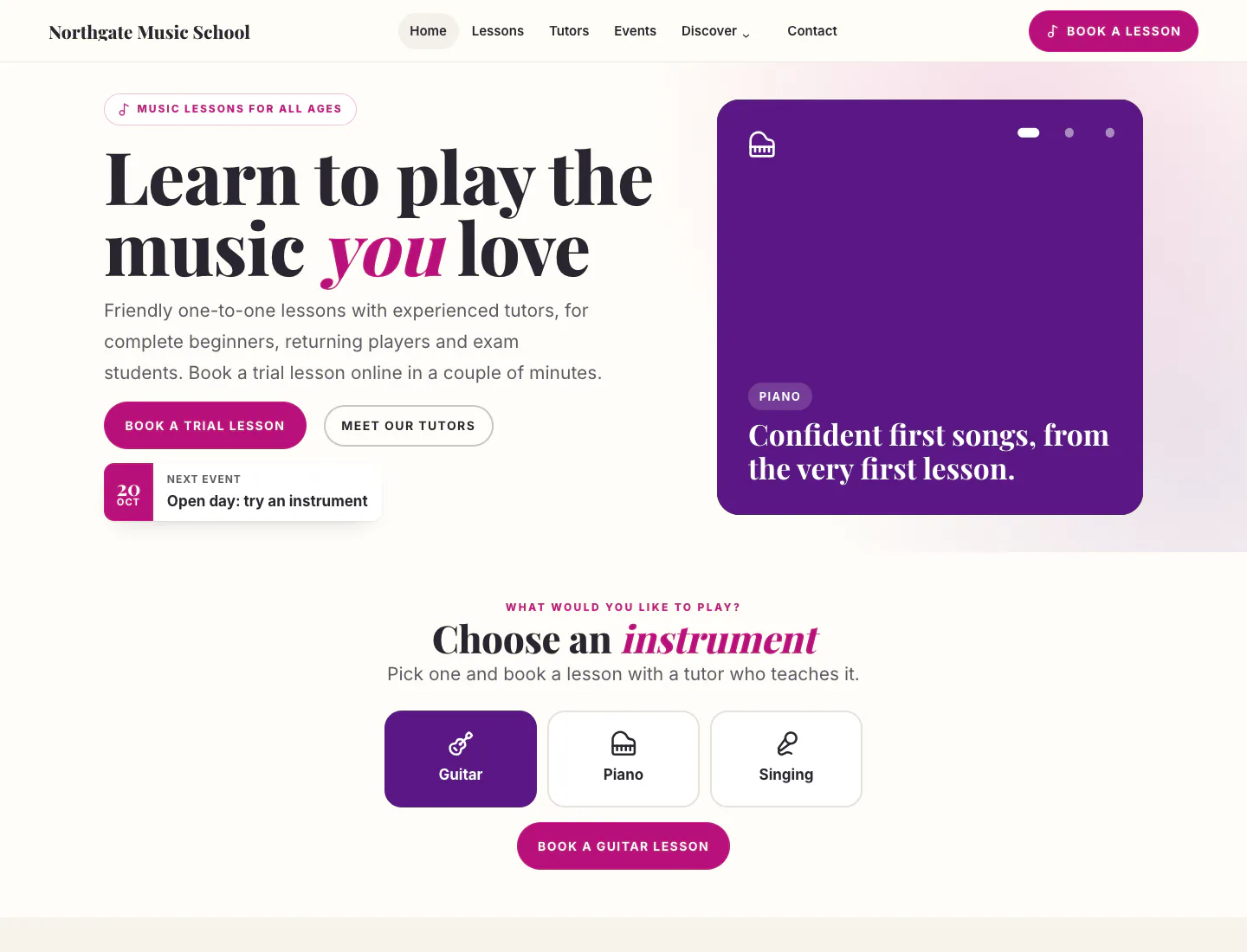 Gradespace Music home page in the Classic design