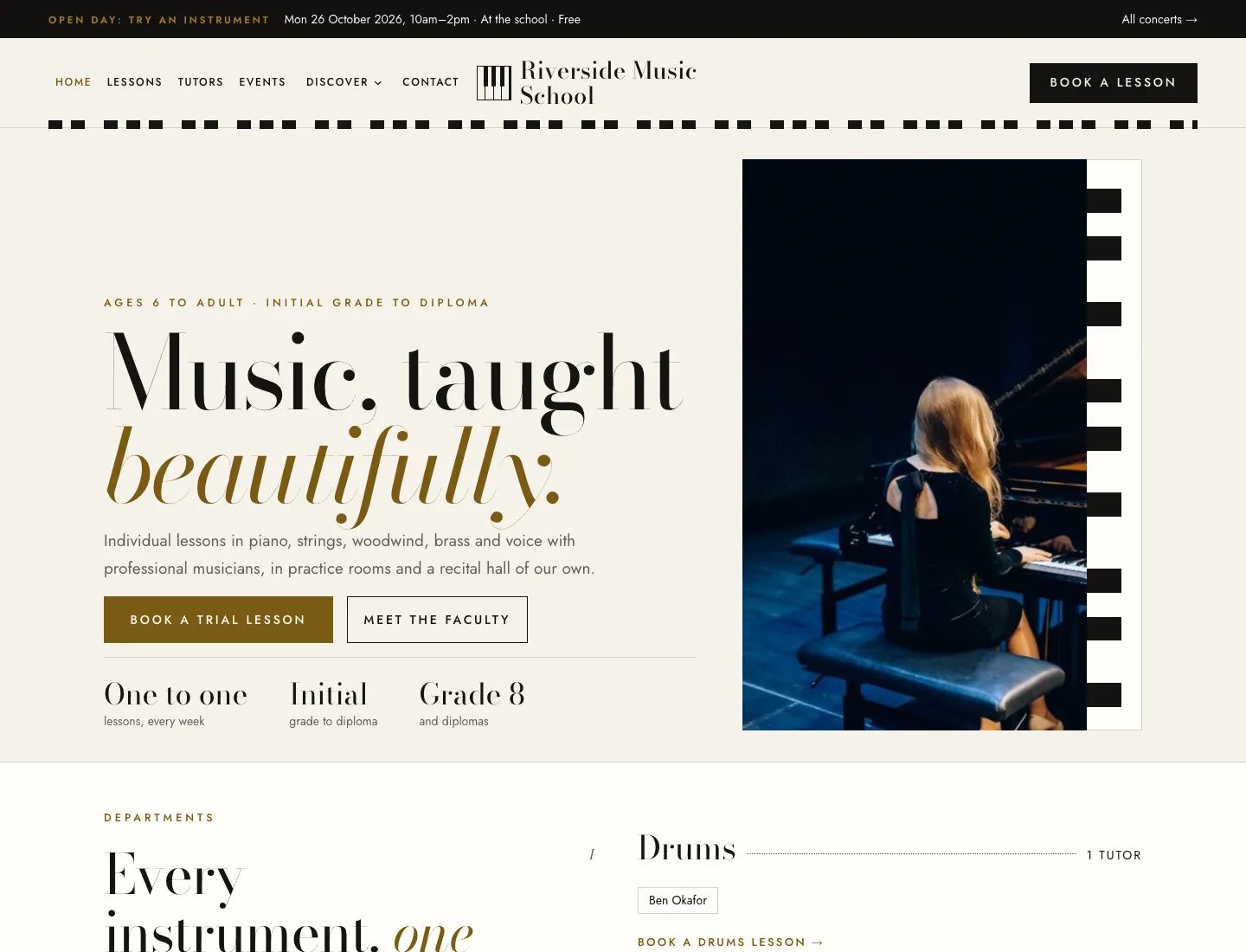 Gradespace Music home page in the Recital design