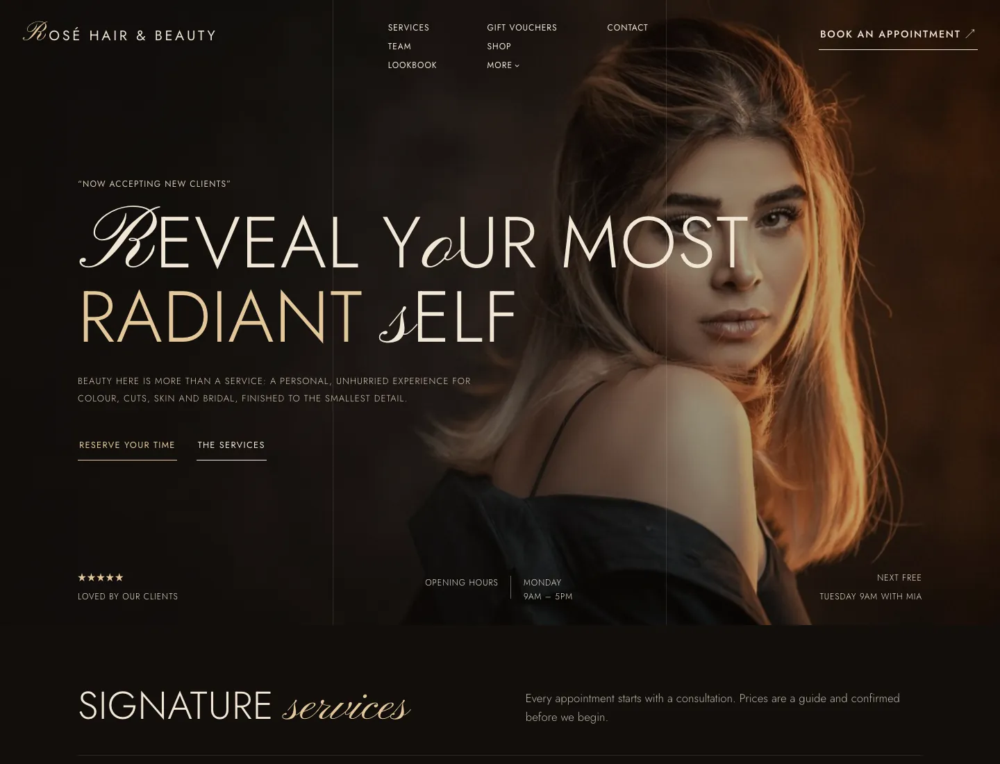 Gradespace Salon home page in the Luxe design