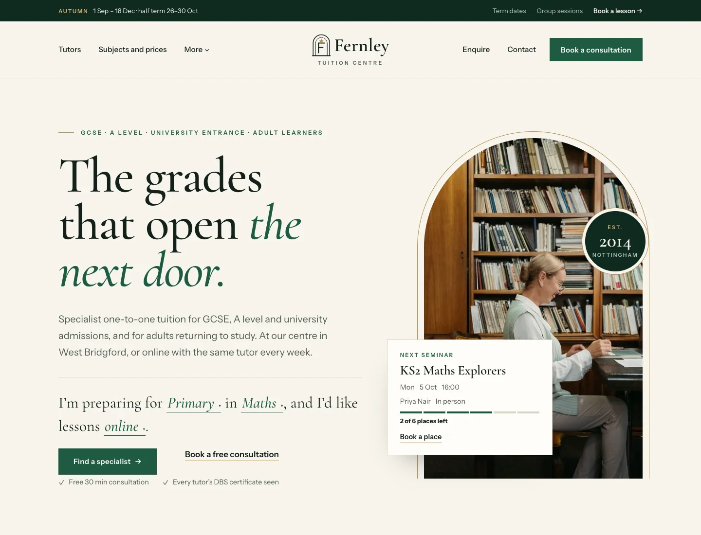 Gradespace Tutor home page in the Scholar design