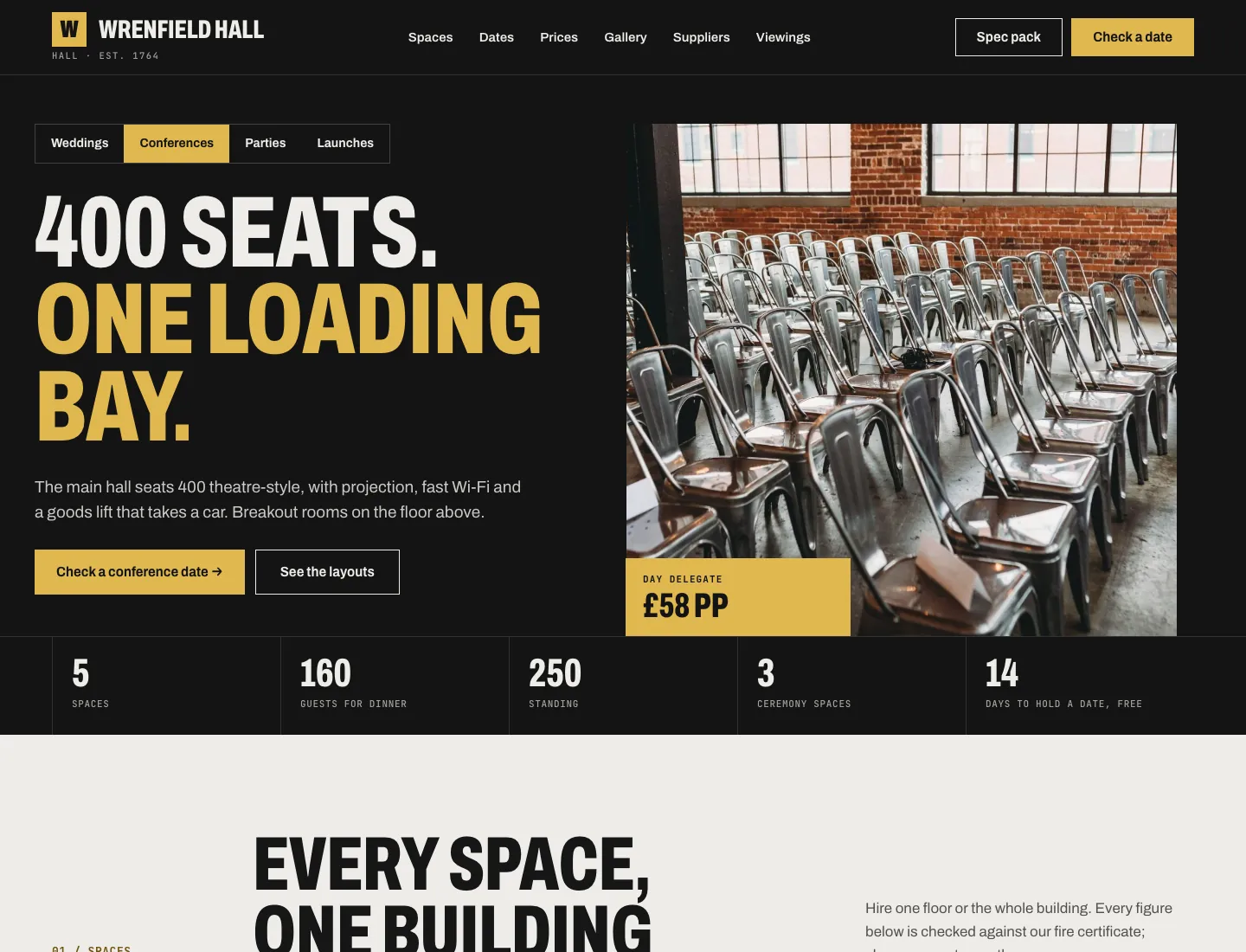 Gradespace Venue home page in the Loft design